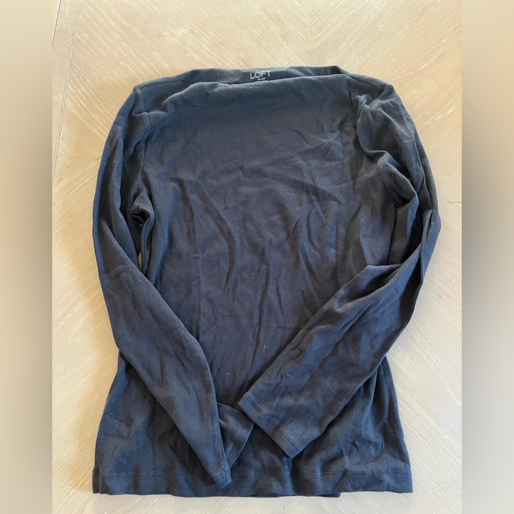 LOFT Long-Sleeve Navy Ribbed Shirt